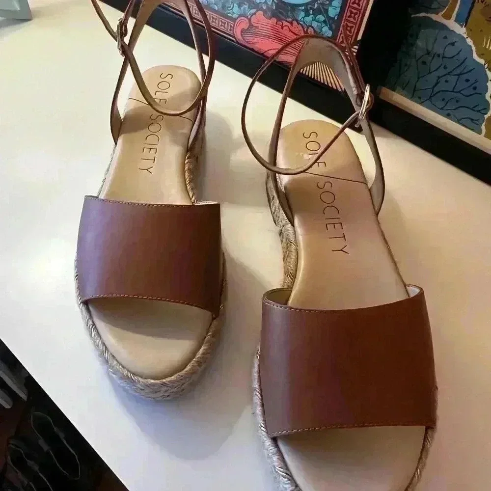 Sole Society Verla Espadrille Platform Sandal with Ankle Strap-Sz 9